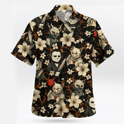 Halloween Horror Icons Floral Hawaiian Shirt