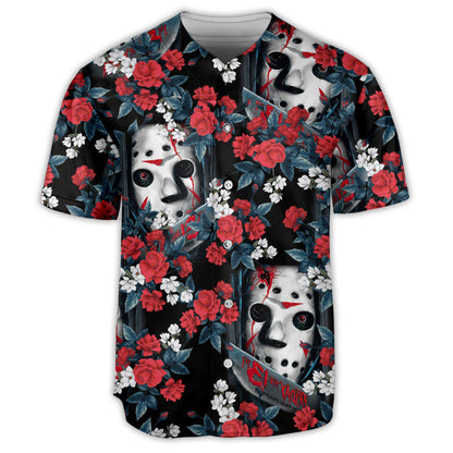 Friday the 13th Baseball Jersey Flower Tropical Jason Voorhees Jersey Shirt Red Green Unisex Adult New Release