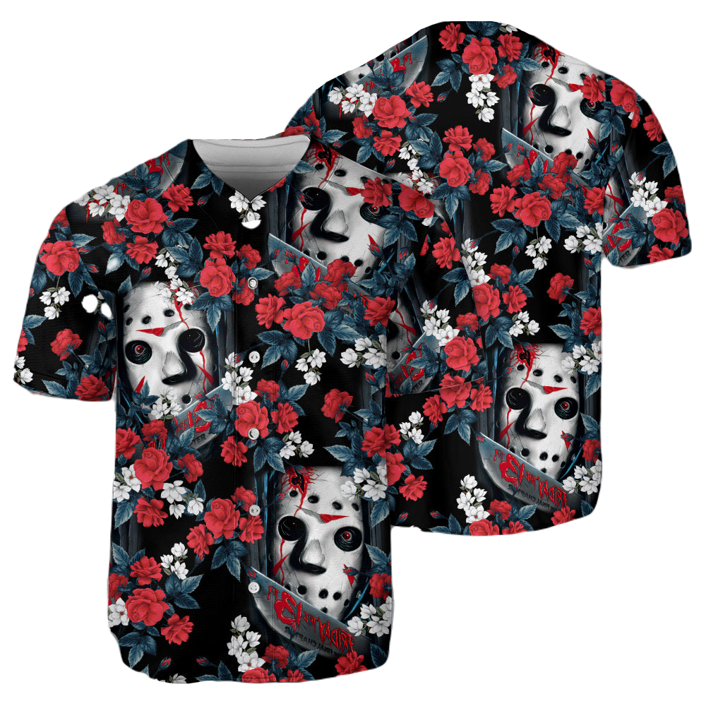 Friday the 13th Baseball Jersey Flower Tropical Jason Voorhees Jersey Shirt Red Green Unisex Adult New Release