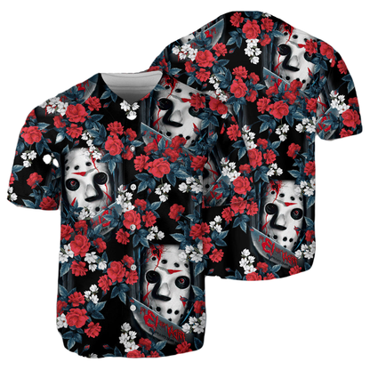 Friday the 13th Baseball Jersey Flower Tropical Jason Voorhees Jersey Shirt Red Green Unisex Adult New Release