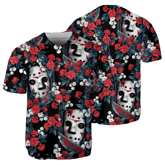 Friday the 13th Baseball Jersey Flower Tropical Jason Voorhees Jersey Shirt Red Green Unisex Adult New Release