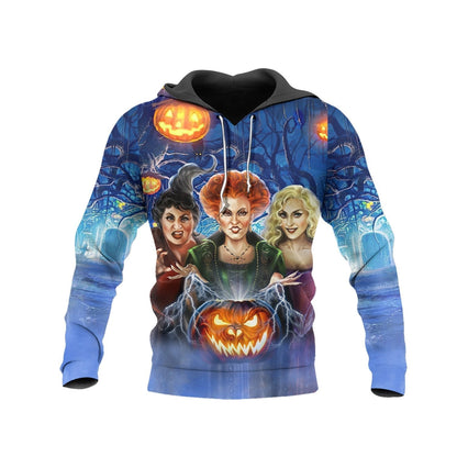  DN Halloween Hoodie Hocus Pocus Sanderson Sisters Witches 3d Blue Hoodie
