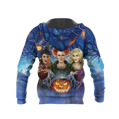  DN Halloween Hoodie Hocus Pocus Sanderson Sisters Witches 3d Blue Hoodie