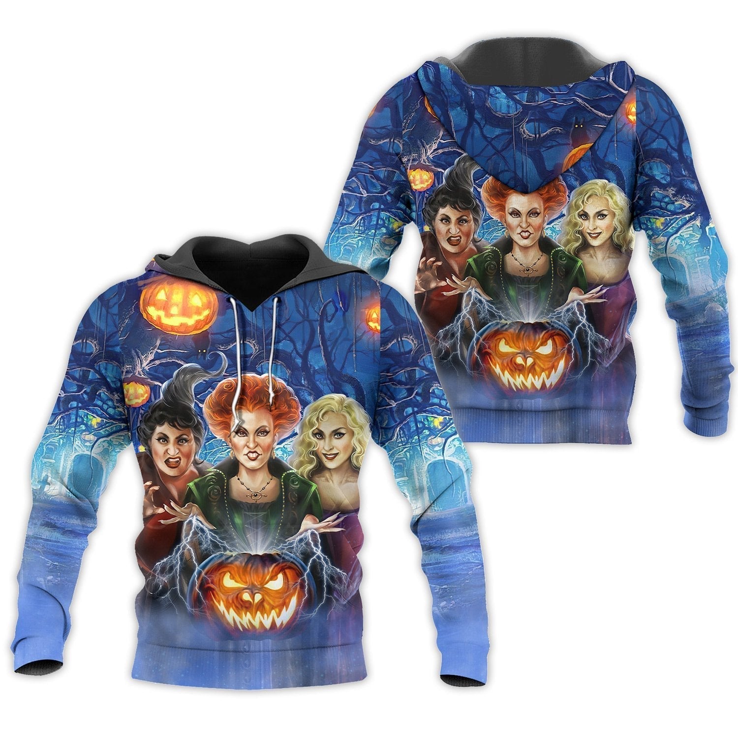  DN Halloween Hoodie Hocus Pocus Sanderson Sisters Witches 3d Blue Hoodie