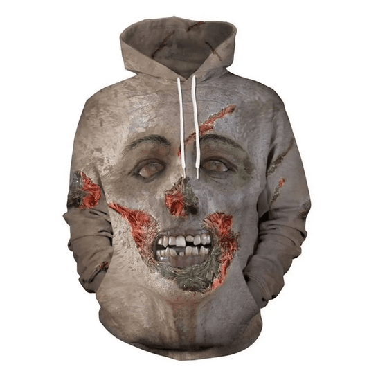 Zombie Hoodie Halloween Scary Zombie Face Graphic Hoodie Gray Unisex - Cozy Hoodie For Cold Weather