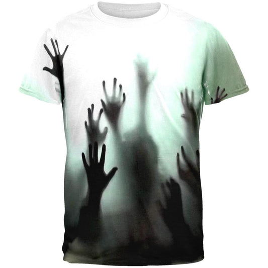 Zombie T-Shirt Halloween Zombie Hands Shadow T-Shirt Black White Unisex - Trendy Gift For Men & Women