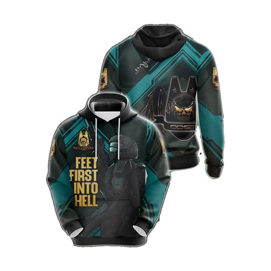 Halo Hoodie Helljumper Fell First Into Hell Hoodie Black Blue Unisex - Cozy Hoodie For Cold Weather