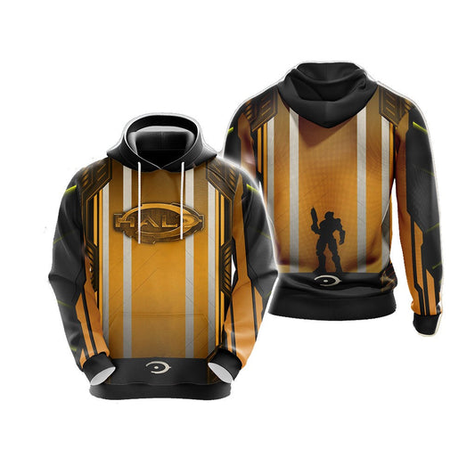 Halo Hoodie Halo Logo Masterchief Under Sunset Hoodie Black Yellow Unisex - Cozy Hoodie For Cold Weather