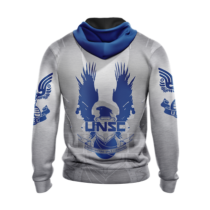 Halo Hoodie Unsc Logo Halo Infinite Eagle Graphic Hoodie White Blue Unisex - Cozy Hoodie For Cold Weather
