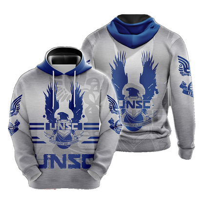 Halo Hoodie Unsc Logo Halo Infinite Eagle Graphic Hoodie White Blue Unisex - Cozy Hoodie For Cold Weather