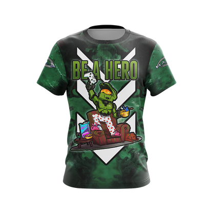 Halo T-Shirt Be A Hero Stay Home T-Shirt Green Unisex - Trendy Gift For Men & Women
