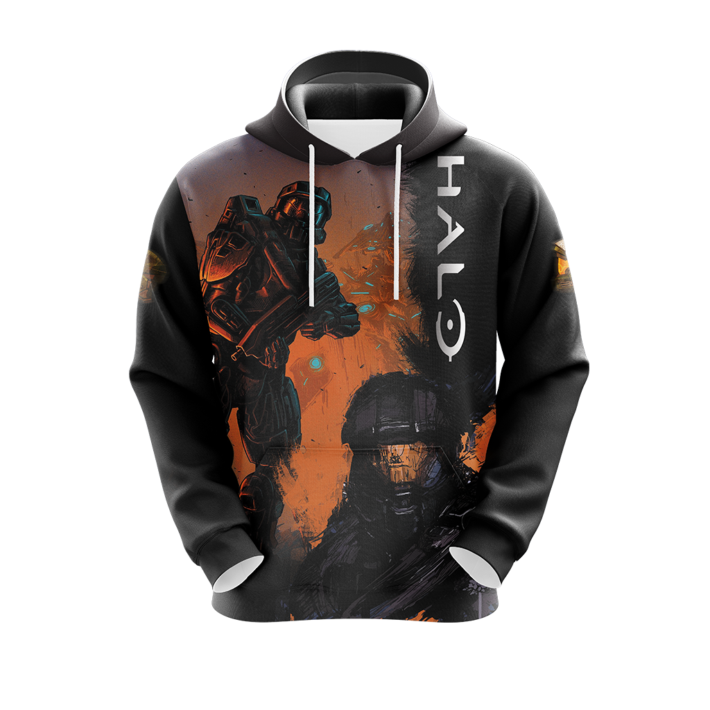 Halo Hoodie Halo Masterchief Graphic Painting Hoodie Black Orange Unisex - Cozy Hoodie For Cold Weather