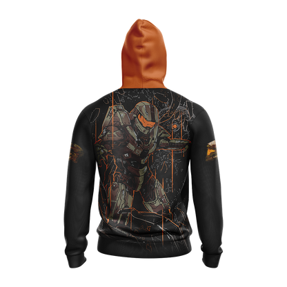 Halo Hoodie Halo Masterchief Graphic Painting Hoodie Black Orange Unisex - Cozy Hoodie For Cold Weather