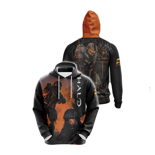 Halo Hoodie Halo Masterchief Graphic Painting Hoodie Black Orange Unisex - Cozy Hoodie For Cold Weather