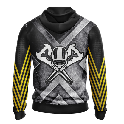 Halo Hoodie Halo Logo And Helmet Symbol Hoodie Yellow Gray Unisex - Cozy Hoodie For Cold Weather