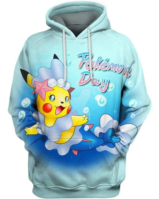 Pokemon Hoodie Mermaid Pikachu Pokemon Day Hoodie Blue Unisex - Cozy Hoodie For Cold Weather
