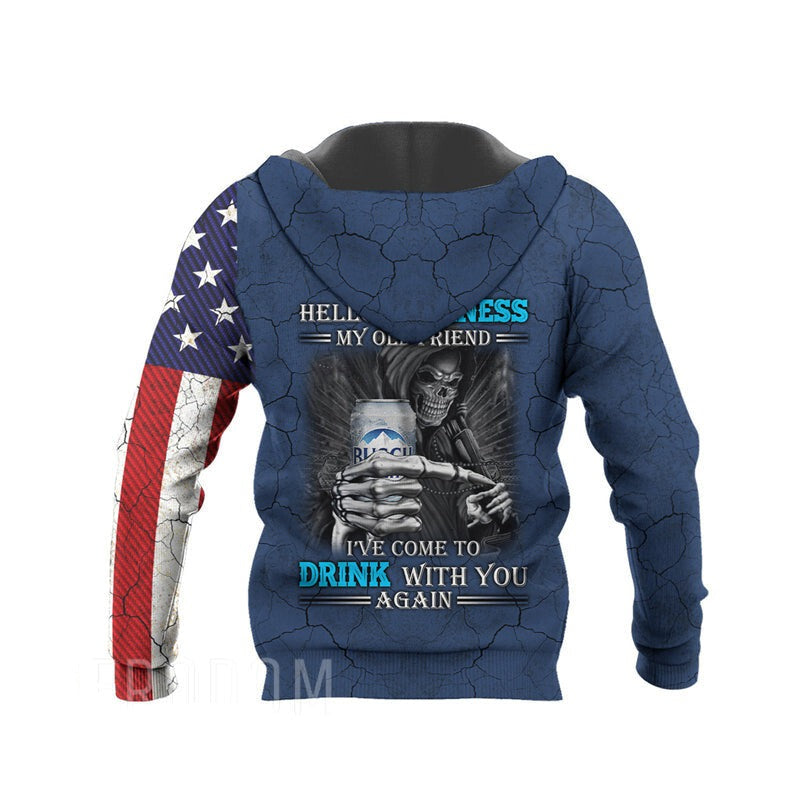 Busch Light Hoodie I'Ve Come To Drink With You Again Hoodie Blue Unisex - Cozy Hoodie For Cold Weather