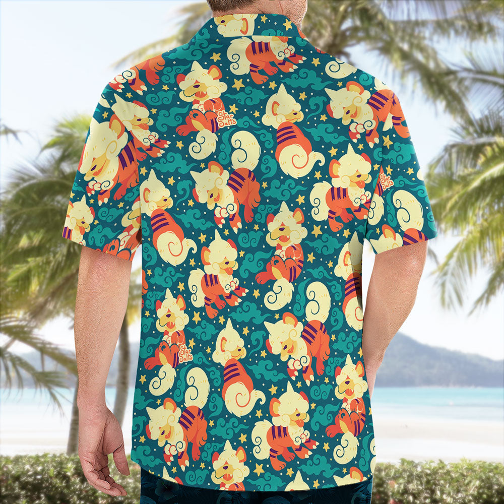 Hisuian Growlithe Pokémon Button Up Hawaiian Shirt