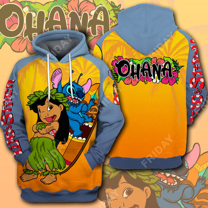  LAS T-shirt Lilo And St Surfing Ohana 3D Print T-shirt Awesome High Quality DN Stitch Hoodie Sweater Tank