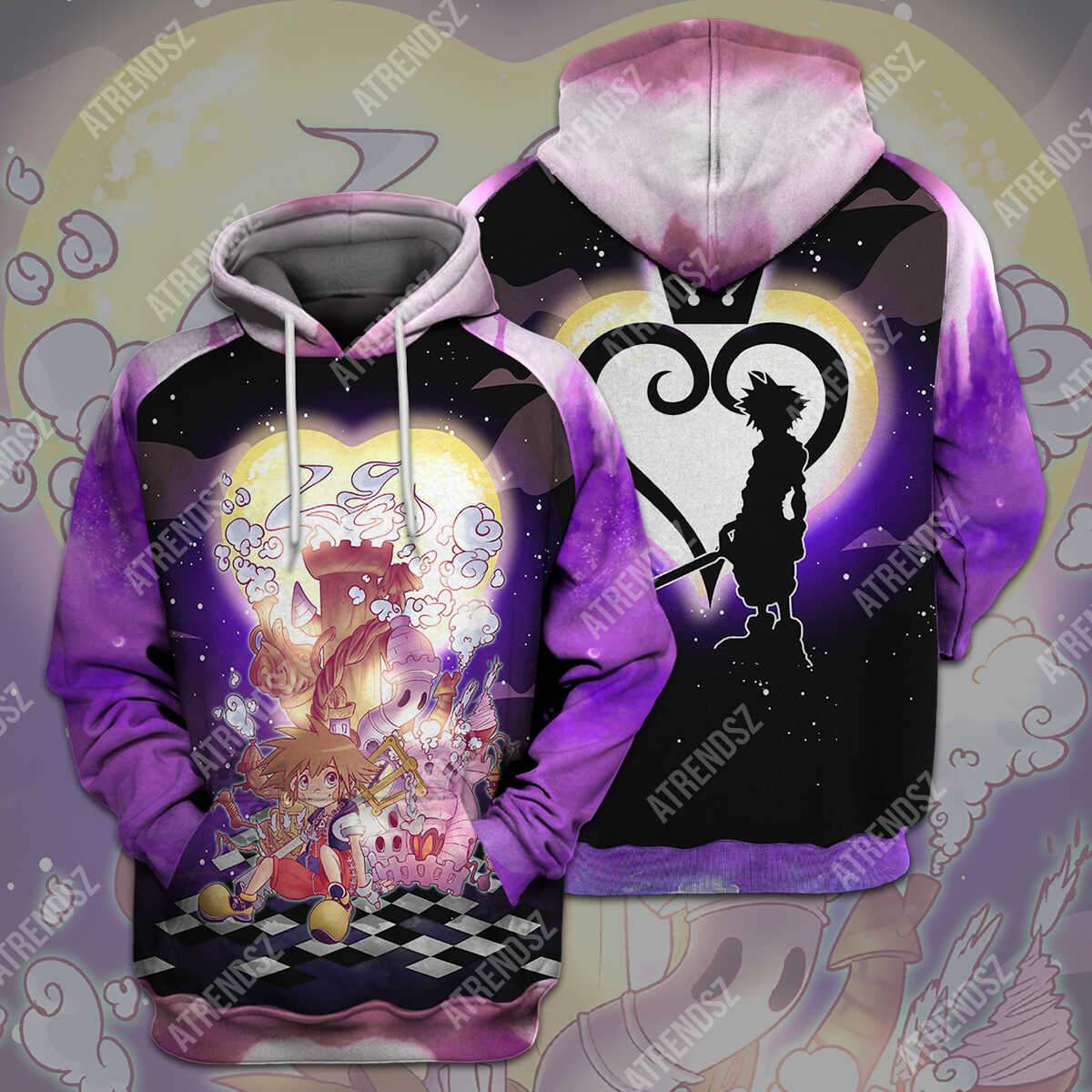  Kingdom Hearts T-shirt Sora Castle Silhouette Kingdom Hearts Logo Purple T-shirt Hoodie  
