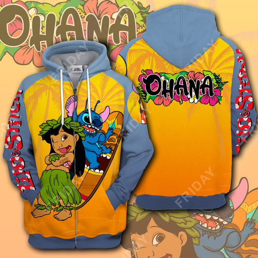  LAS T-shirt Lilo And St Surfing Ohana 3D Print T-shirt Awesome High Quality DN Stitch Hoodie Sweater Tank