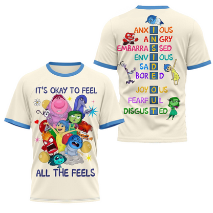 Inside Out T-Shirt It’S Okay To Feel All The Feels T-Shirt White Unisex - Trendy Gift For Men & Women