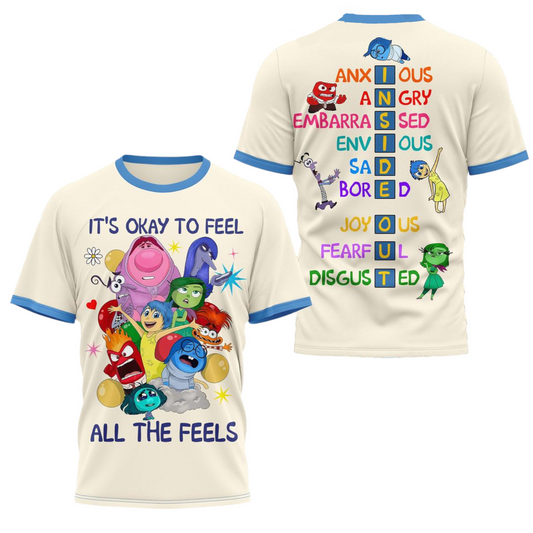 Inside Out T-Shirt It’S Okay To Feel All The Feels T-Shirt White Unisex - Trendy Gift For Men & Women