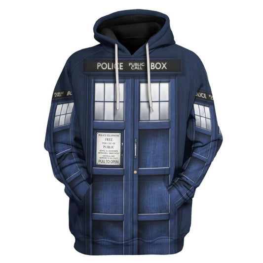 Doctor Who Hoodie Doctor Who Tardis Police Box Graphic Hoodie Blue Unisex - Cozy Hoodie For Cold Weather