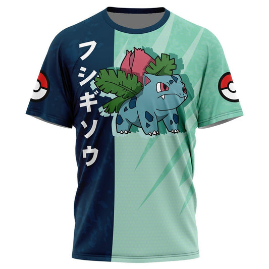 Pokemon T-Shirt Pokemon Ivysaur Attack Pose T-Shirt Blue Green Unisex - Trendy Gift For Men & Women
