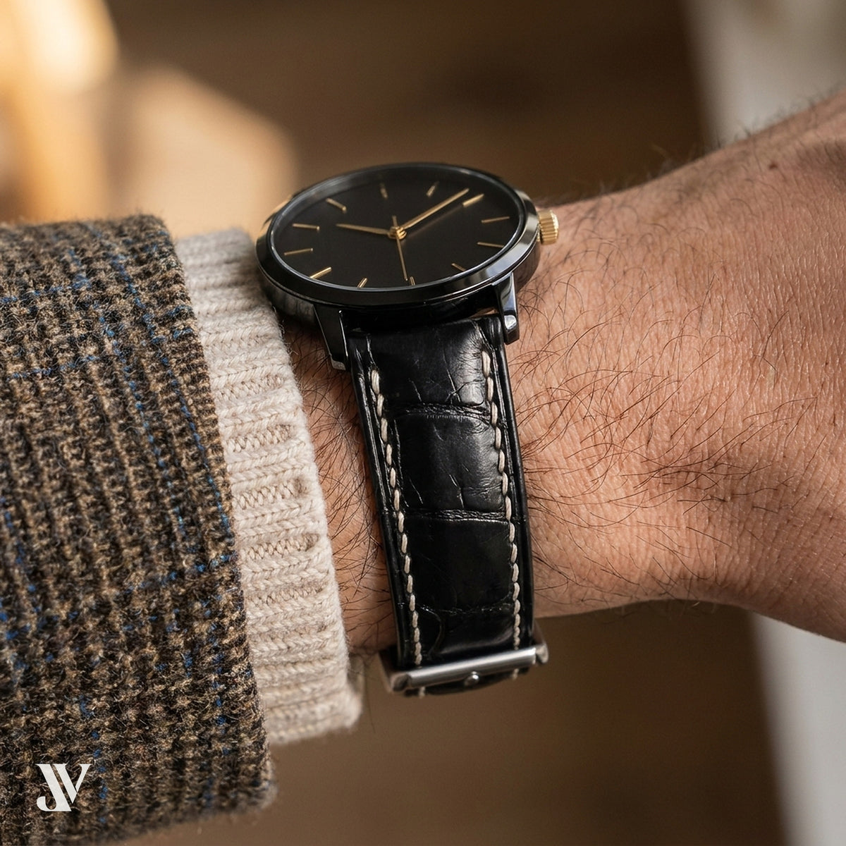 Padded Alligator Black — shown on watch