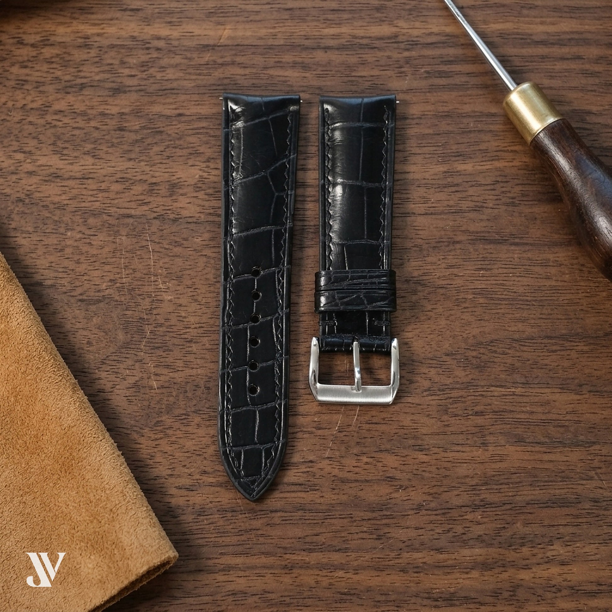 Justvero Black Watch Strap - Premium Standard Alligator Leather — styled scene