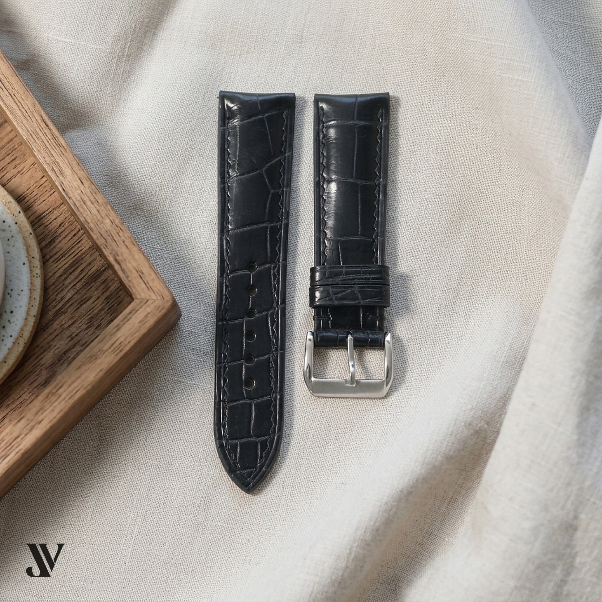 Justvero Black Watch Strap - Premium Standard Alligator Leather — styled scene