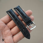 Justvero Black Watch Strap - Premium Standard Alligator Leather — shown on watch