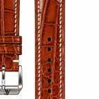 Cognac Alligator Leather Watch Strap — stitching detail