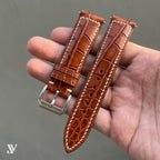 Cognac Alligator Leather Watch Strap — shown on watch