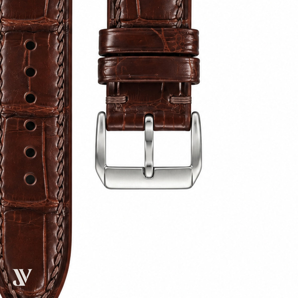 Dark Brown Alligator Leather Watch Strap — buckle detail