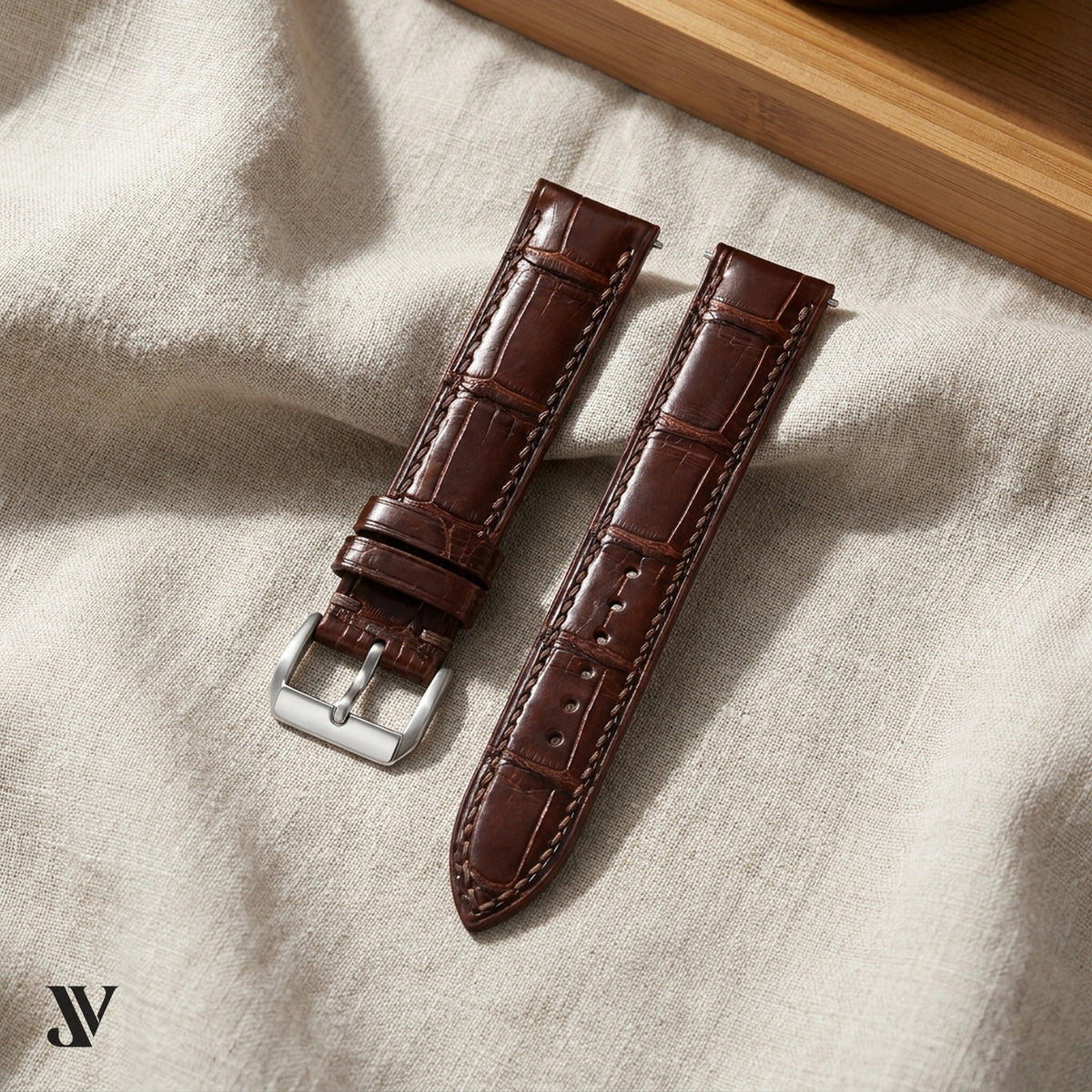 Dark Brown Alligator Leather Watch Strap — styled scene