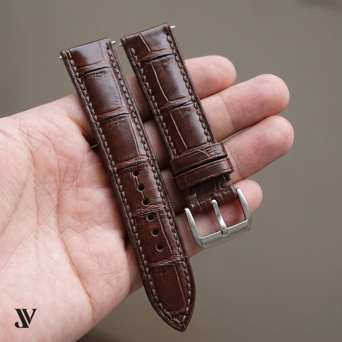 Dark Brown Alligator Leather Watch Strap — shown on watch