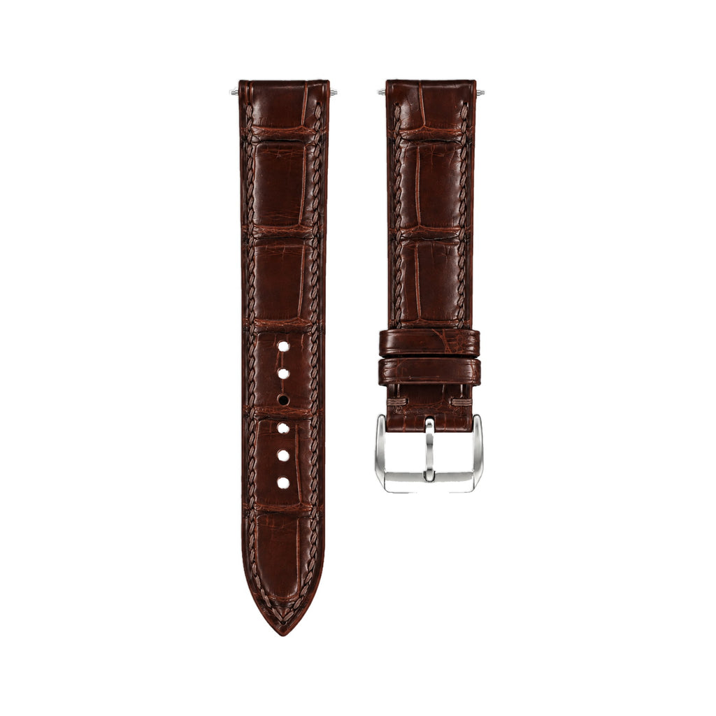 Dark Brown Alligator Leather Watch Strap — studio photo
