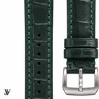 Dark Green Alligator Leather Watch Strap — stitching detail
