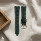 Dark Green Alligator Leather Watch Strap — styled scene