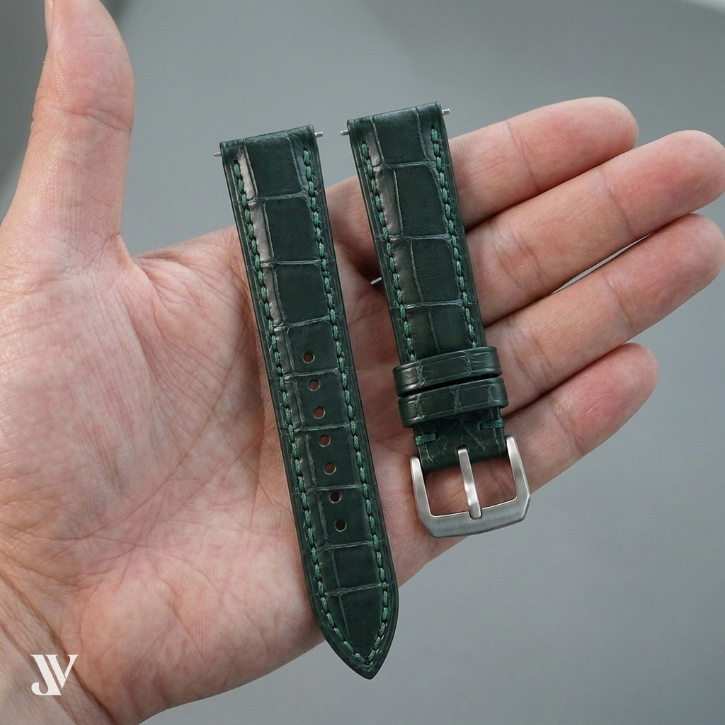 Dark Green Alligator Leather Watch Strap — shown on watch