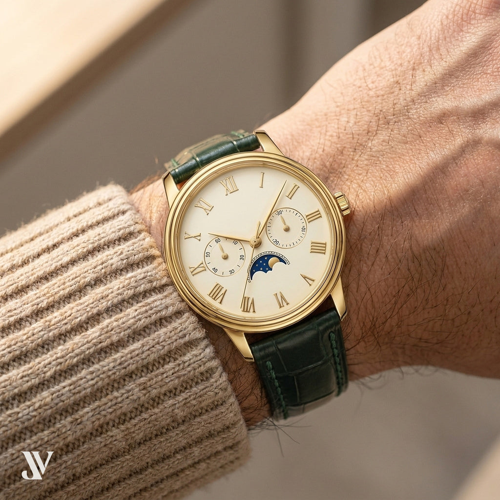 Dark Green Alligator Leather Watch Strap — shown on watch