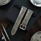 Justvero Dark Gray Standard Alligator Leather Watch Band — styled scene