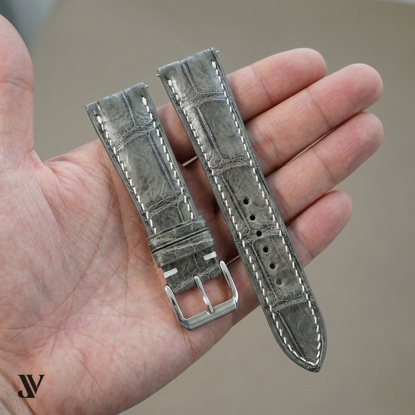 Justvero Dark Gray Standard Alligator Leather Watch Band — shown on watch