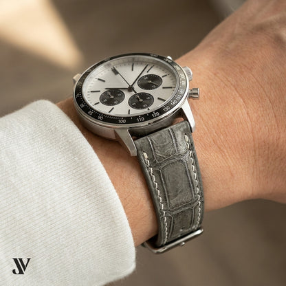 Justvero Dark Gray Standard Alligator Leather Watch Band — shown on watch