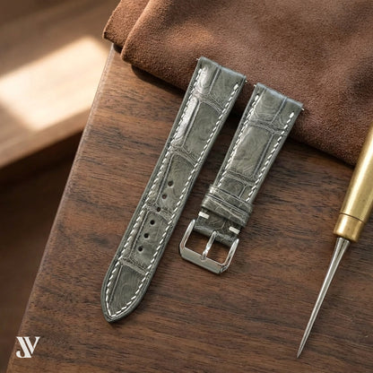 Justvero Dark Gray Standard Alligator Leather Watch Band — styled scene