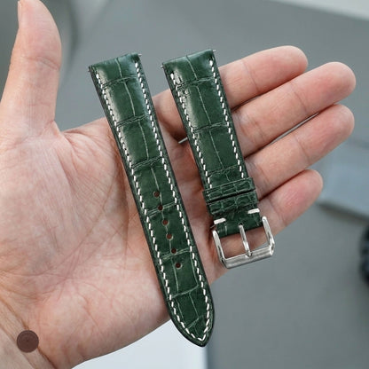 Dark Green Standard Alligator Leather Watch Strap — shown on watch
