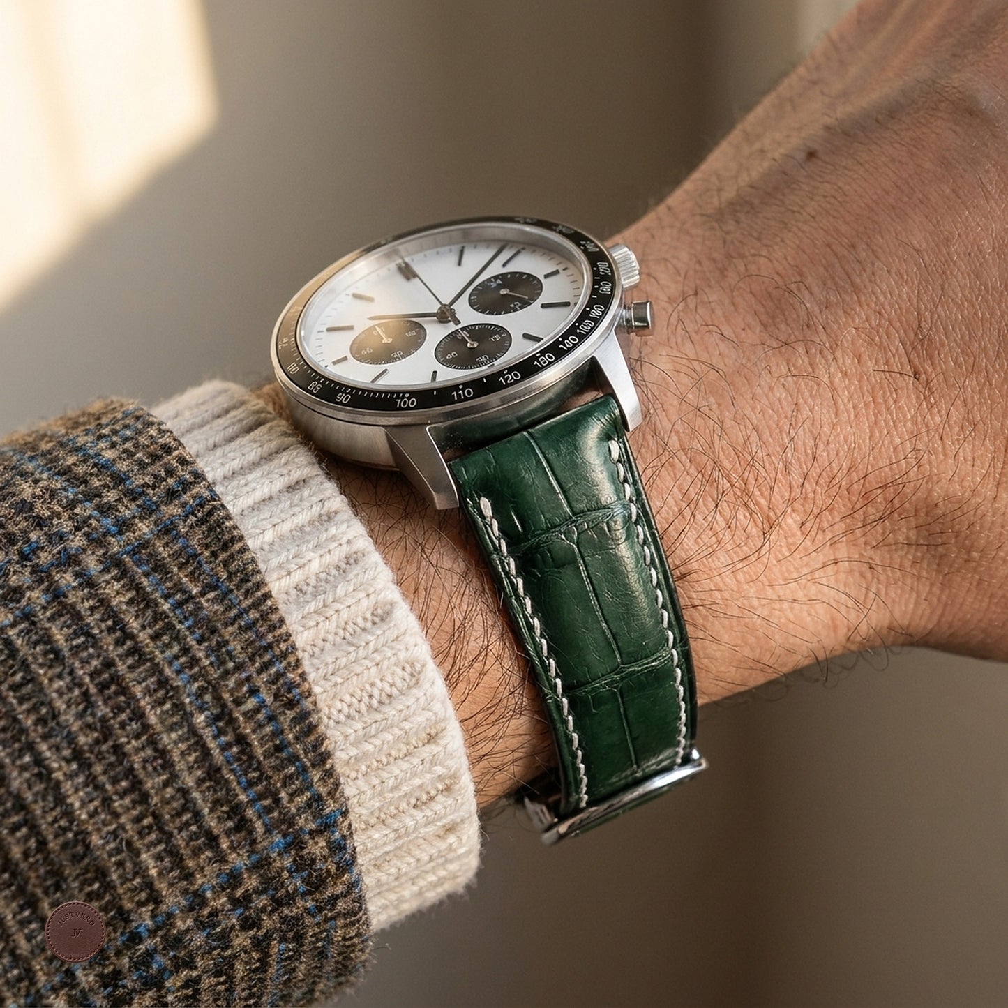 Dark Green Standard Alligator Leather Watch Strap — shown on watch