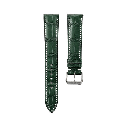 Dark Green Standard Alligator Leather Watch Strap — studio photo